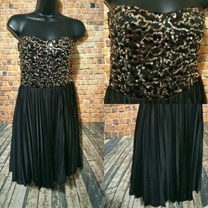 As You Wish Sequins Bodice Satin pleated Dress